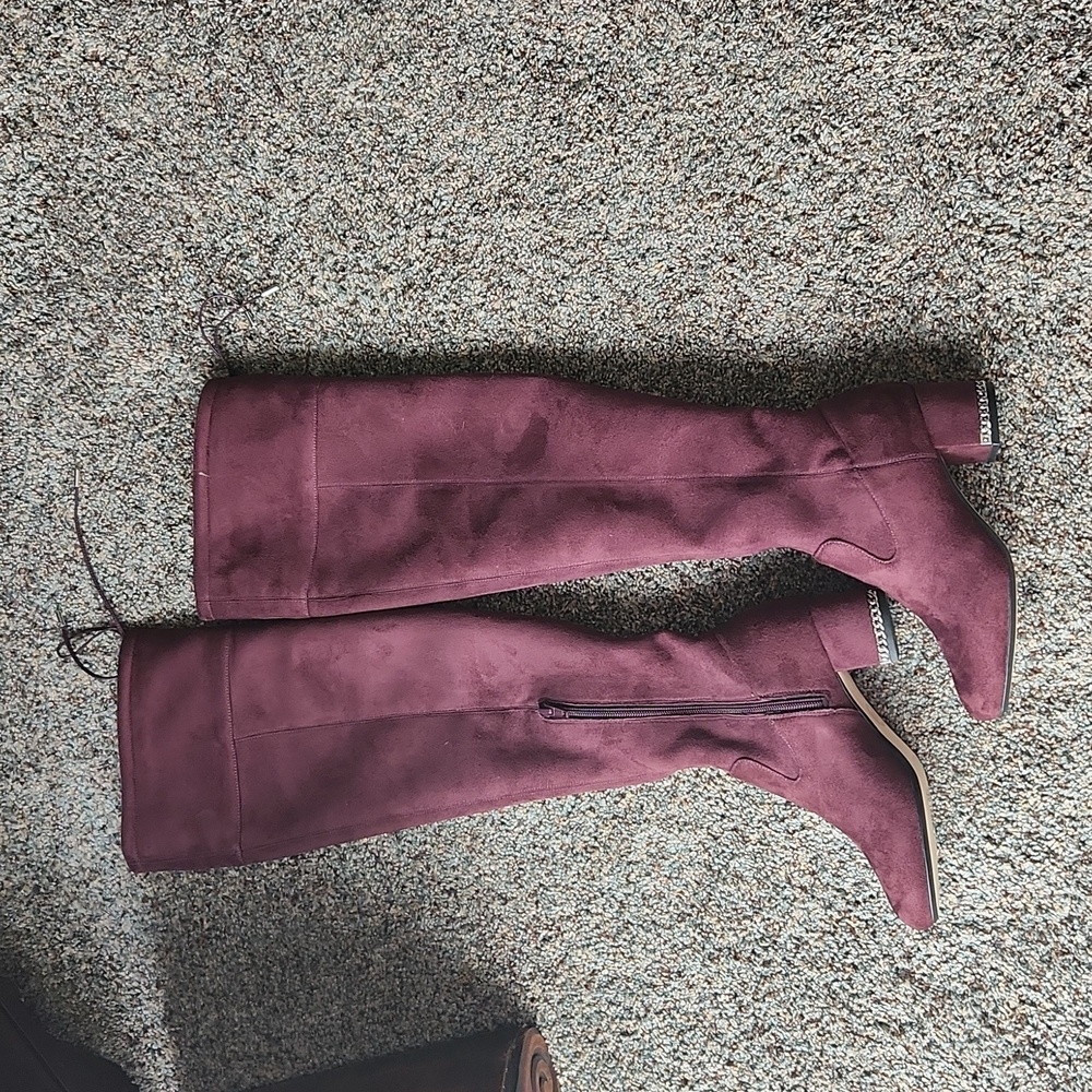 Michael Kors Maroon Suede Over The Knee Boots